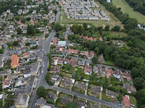 Aerial view of Boston Spa small village and remote suburb of civil parish in the City of Leeds metropolitan borough in West Yorkshire, England