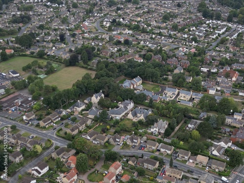 Fototapeta Naklejka Na Ścianę i Meble -  Aerial view of Boston Spa small village and remote suburb of civil parish in the City of Leeds metropolitan borough in West Yorkshire, England