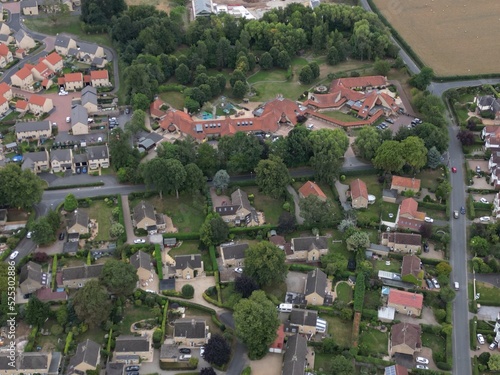 Aerial view of Boston Spa small village and remote suburb of civil parish in the City of Leeds metropolitan borough in West Yorkshire, England photo