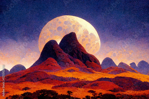 Fotografia mountain landscape on a moonlit night