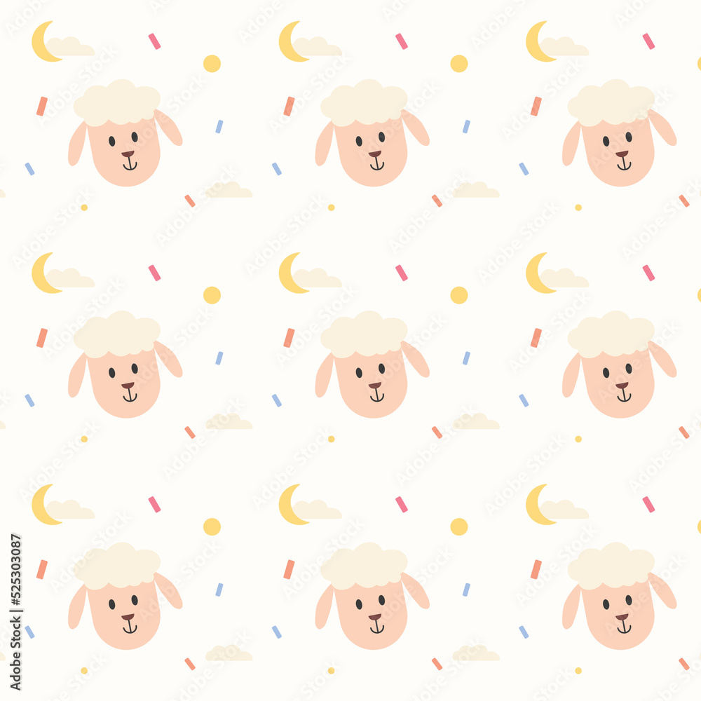 All face of sheep illustration and elements background seamless pattern in vector. All face of sheep illustration and elements background seamless pattern in vector.