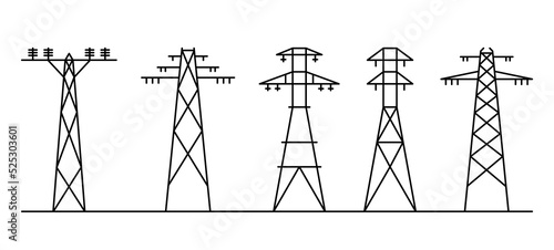 Power line art. Different electricity poles.