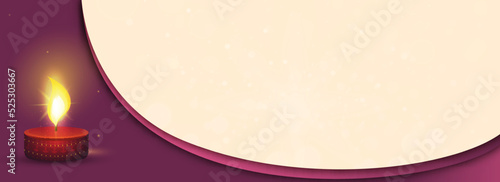 Illuminated Tealight Candle With Copy Space On Purple And Beige Background.