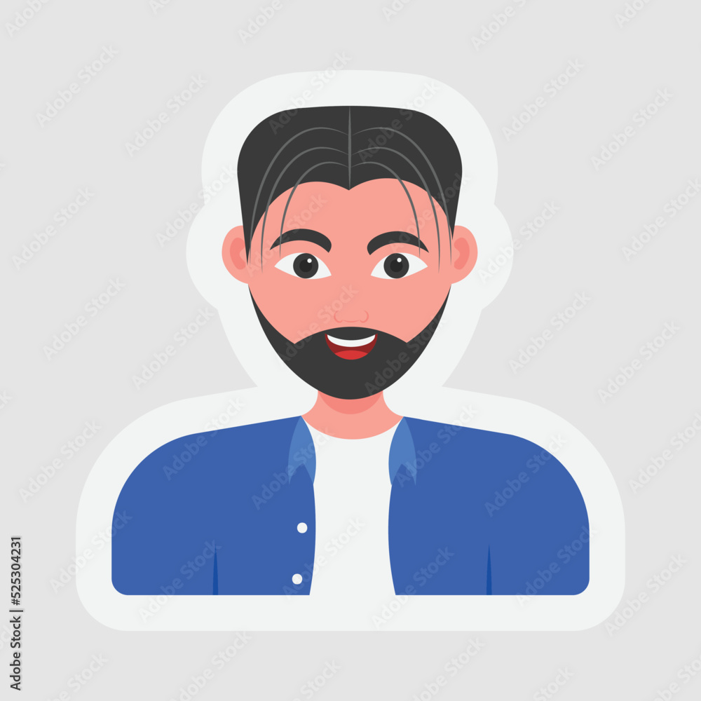 Sticker Style Young Man Character On Gray Background.