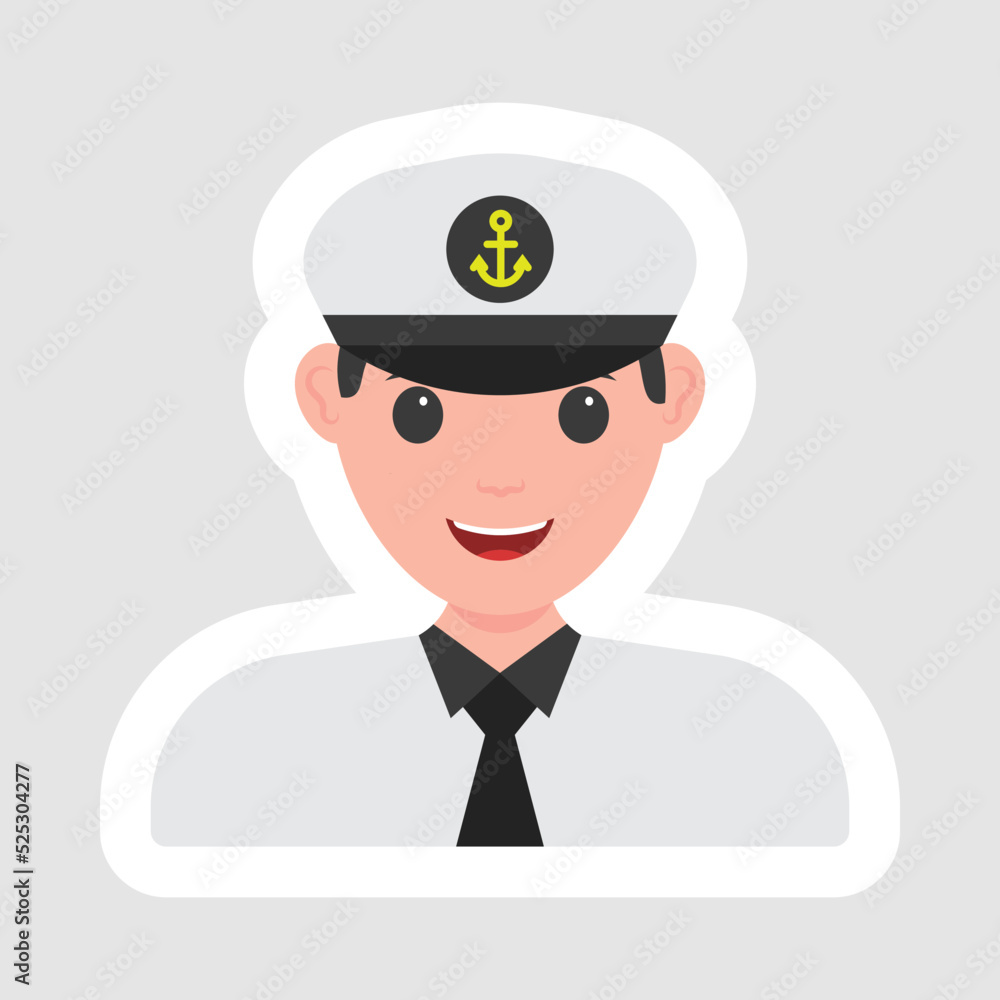 Sticker Style Male Navy Character On Gray Background. Sticker Style Male Navy Character On Gray Background.