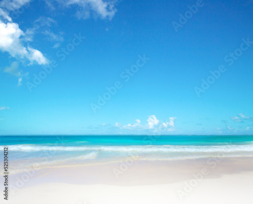 Fototapeta Naklejka Na Ścianę i Meble -  Art Beautiful tropical beach with blue sky and white clouds. Abstract texture background with copy space of summer vacation and holiday business travel concept.
