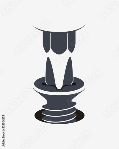 Silhouette Close Up Screw. Tightening Screws Into Board. Screwdriver Screwing Screw, Nail or Bolt