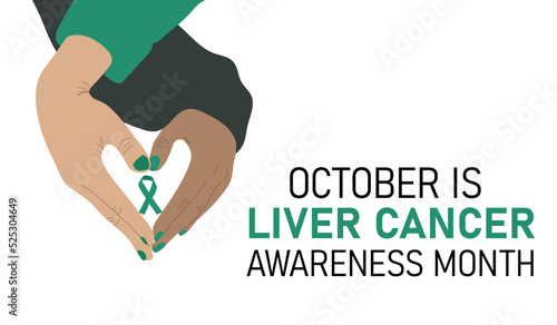 Liver Cancer Month. Hands making heart shape holding awareness ribbon