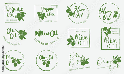 organic and natural products for olive oil sign, labels, stickers, badges and logo.