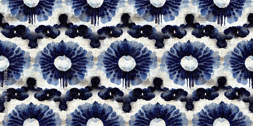 Summer indigo bandana dyed motif seamless border pattern. Fashion blur bleed endless trim ribbon edge for beach wear. Masculine shirt tie dye effect. Repeat woven textile banner. Summer indigo bandana dyed motif seamless border pattern. Fashion blur bleed endless trim ribbon edge for beach wear. Masculine shirt tie dye effect. Repeat woven textile banner.