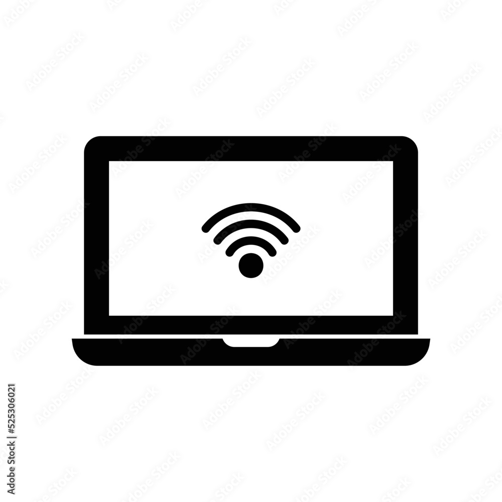 Connected signal laptop icon in black solid style Connected signal laptop icon in black solid style