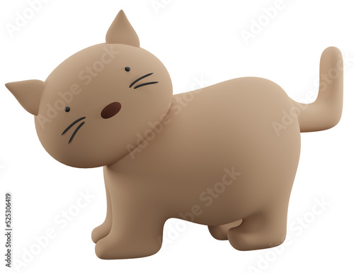 3D illustration with a cute brown kitten.Transparent background.