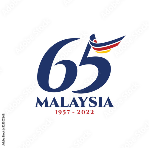 Kuala Lumpur - Malaysia. August 31, 2022: 65 Hari Kemerdekaan Malaysia, Teguh Bersama (Translation: Independence Day of Malaysia, Strong Together). 1957 - 2022. Vector Illustration.