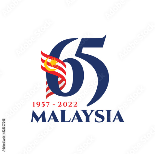 Kuala Lumpur - Malaysia. August 31, 2022: 65 Hari Kemerdekaan Malaysia, Teguh Bersama (Translation: Independence Day of Malaysia, Strong Together). 1957 - 2022. Vector Illustration.