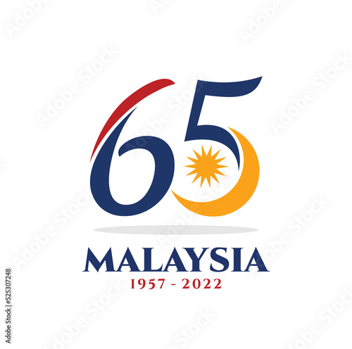 Kuala Lumpur - Malaysia. August 31, 2022: 65 Hari Kemerdekaan Malaysia, Teguh Bersama (Translation: Independence Day of Malaysia, Strong Together). 1957 - 2022. Vector Illustration.