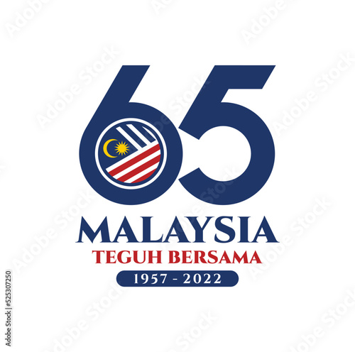 Kuala Lumpur - Malaysia. August 31, 2022: 65 Hari Kemerdekaan Malaysia, Teguh Bersama (Translation: Independence Day of Malaysia, Strong Together). 1957 - 2022. Vector Illustration.