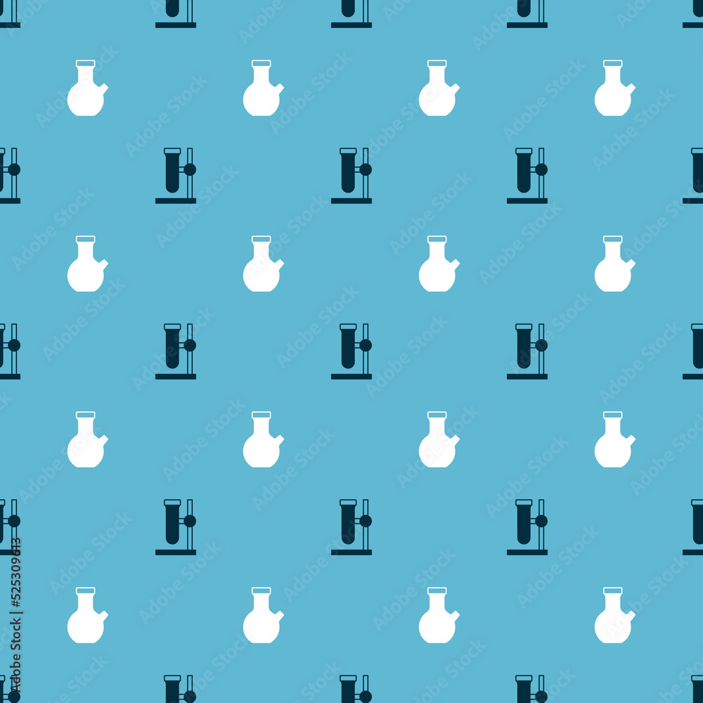 Set Test tube flask on stand and on seamless pattern. Vector Set Test tube flask on stand and on seamless pattern. Vector