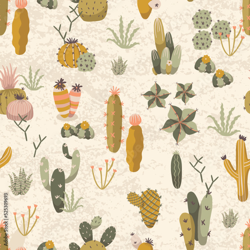 Cactus Desert Plants Outdoor Vector Seamless Pattern