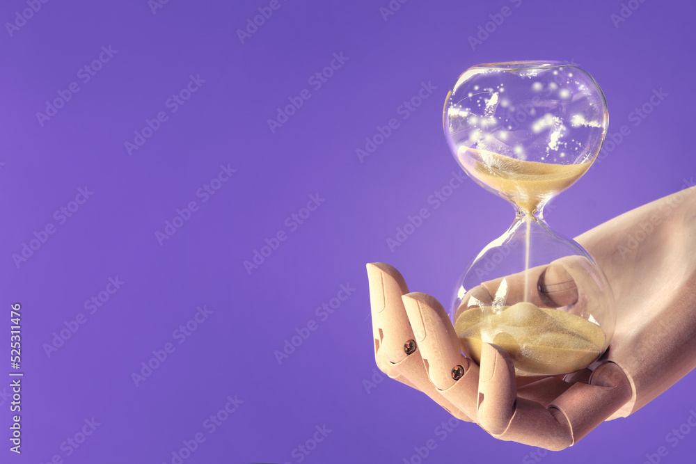 Empty Timer Hourglass in wooden hand model. Hourglass is also known as sandglass ...