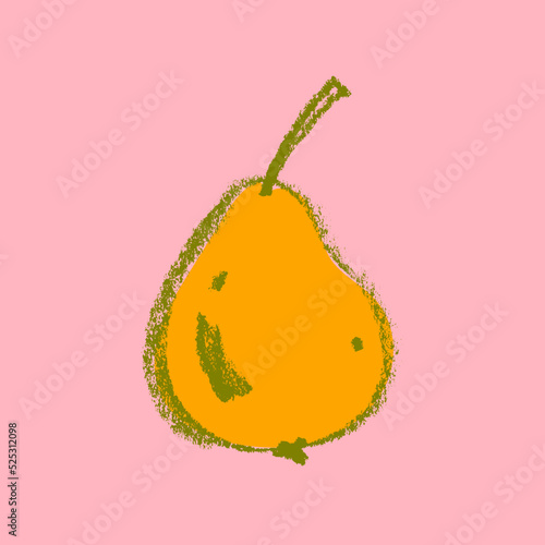 Pear drawing isolated. Hand drawn fruit sketch. Stencil style illustration of pear symbol for organic food logo, juice label design, baby food, vegetarian sign, fruity packaging. Vector vegan icon.