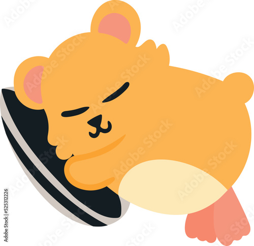 Hamster sleeps on seed. Fluffy animal. Vector illustration isolated on white background. Household pet. Design element