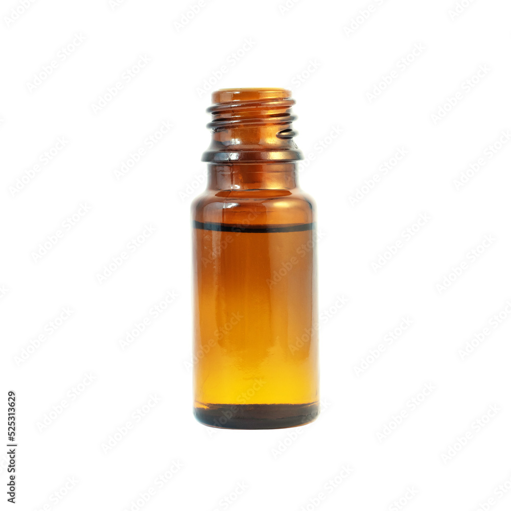 Oil in the amber glass bottle isolated transparent png