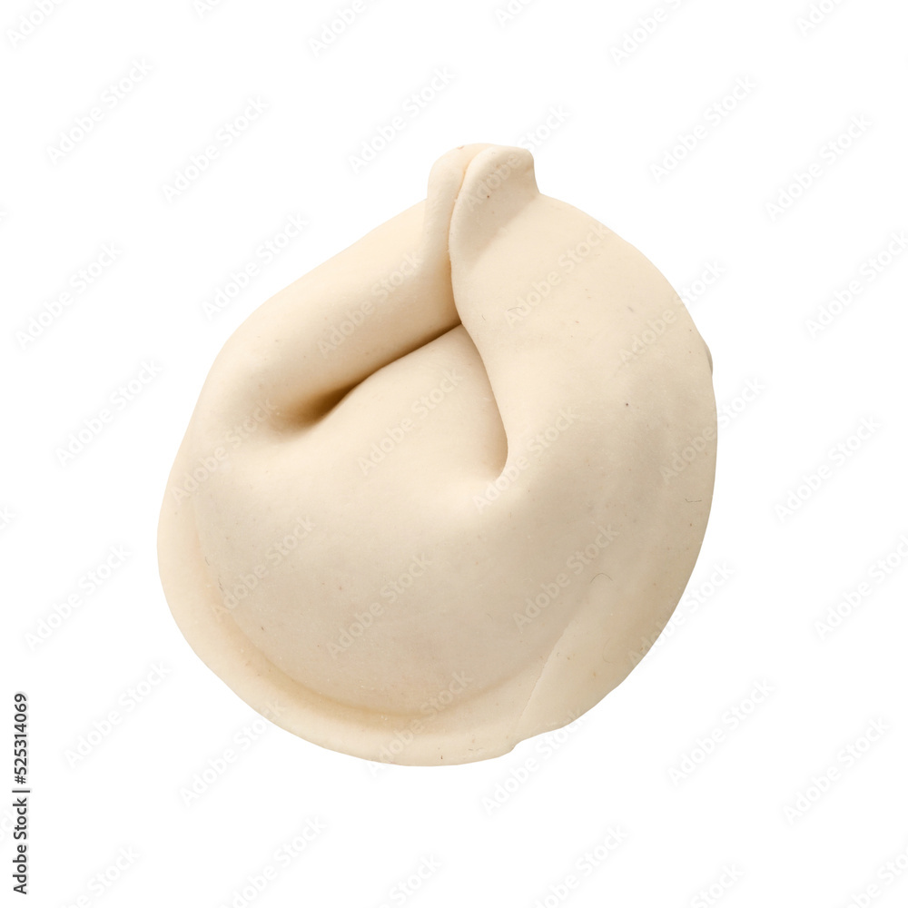 bunch of fresh frozen dumplings ready for cooking, isolated on white background. Full depth of field.