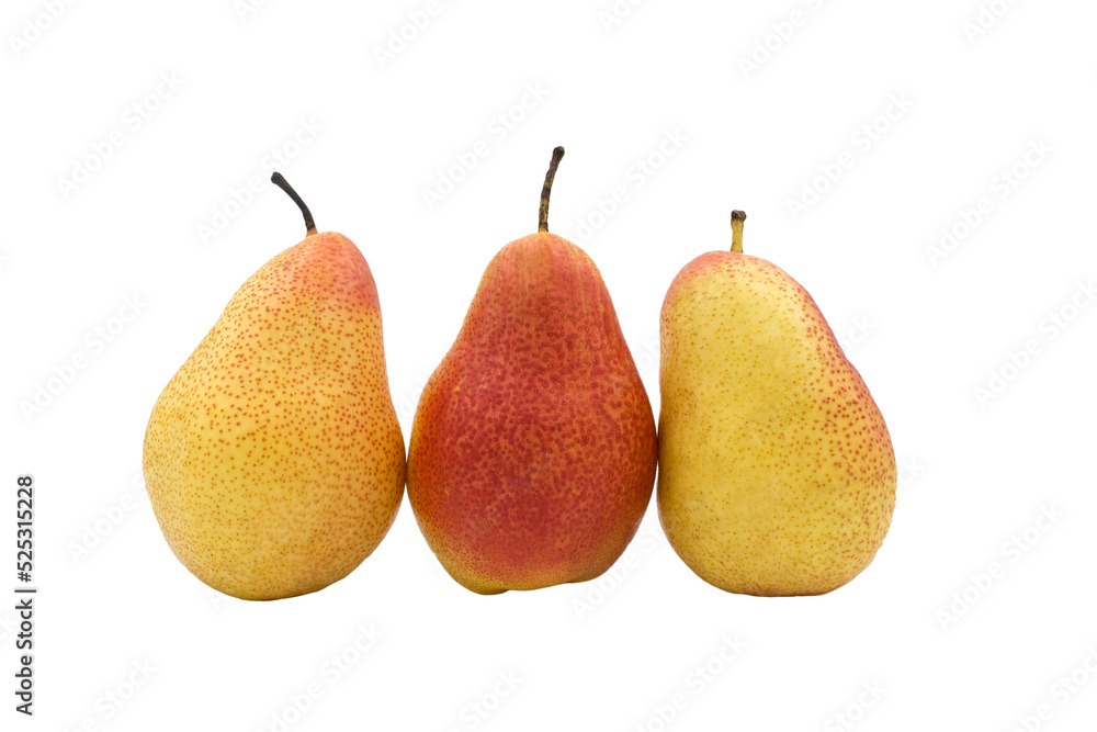 Three ripe red and yellow pears isolated on a white background Three ripe red and yellow pears isolated on a white background
