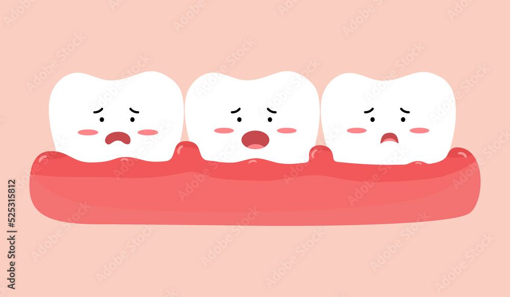 Swollen gum funny tooth cartoon character in flat design.