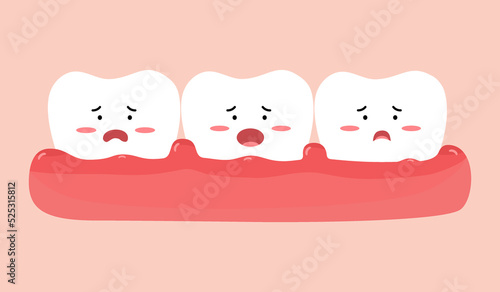 Swollen gum funny tooth cartoon character in flat design.