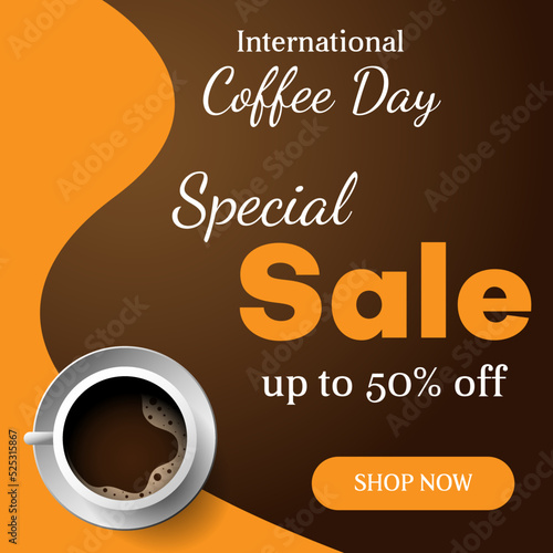international coffee day sale banner design for social media post. vector illustration