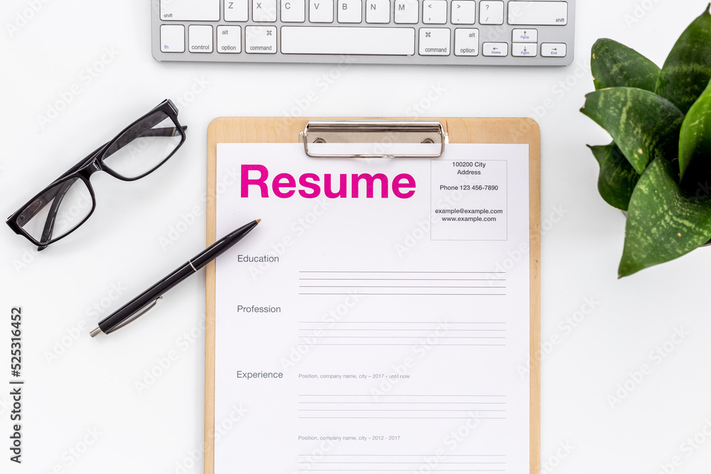 Close up of resume application on HR manager office table Close up of resume application on HR manager office table