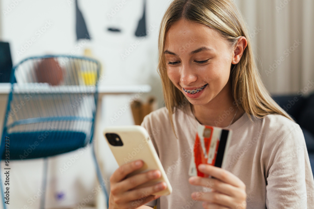 student female shopping online using smartphone