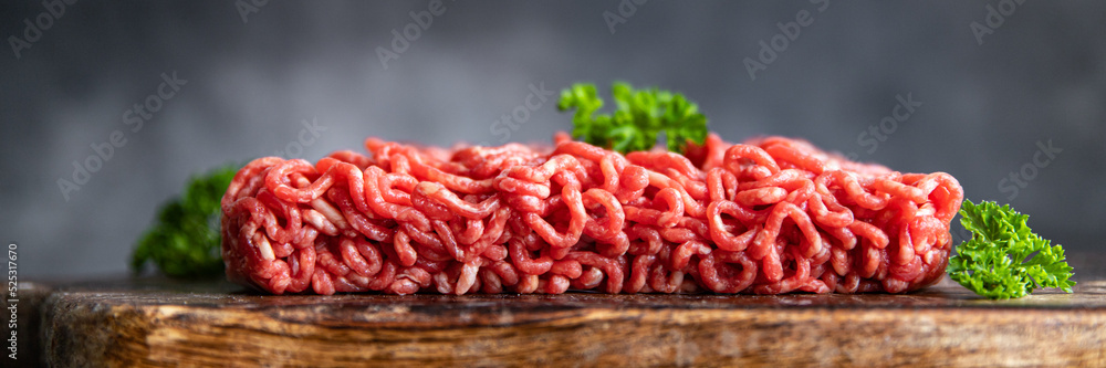 raw minced meat pork, beef, lamb cuisine fresh meal food snack on the table copy space food background raw minced meat pork, beef, lamb cuisine fresh meal food snack on the table copy space food background