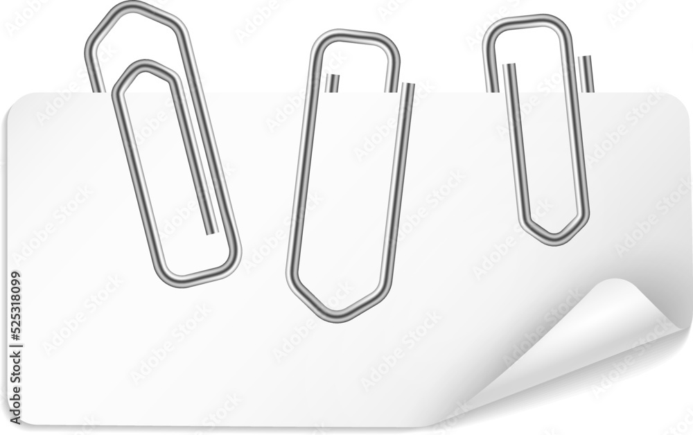 Blank label attached with paper clips. Realistic mockup Blank label attached with paper clips. Realistic mockup