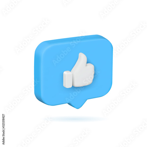 Blue bubble like thumb up button or icon or feedback concept isolated on white background 3d rendering