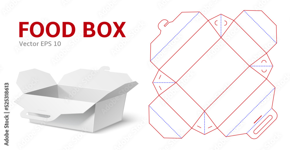 Chinese food box layout. Realistic low paper package, white cardboard ...