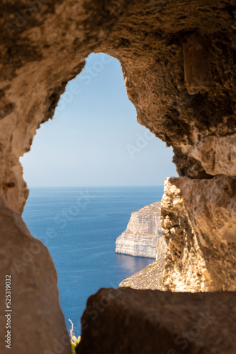 The impressive Dingli cliffs on Malta   s Western coast. They stage the highest point of Malta around 253 metres above sea-level. Views are breathtaking  overlooking the small terraced fields below