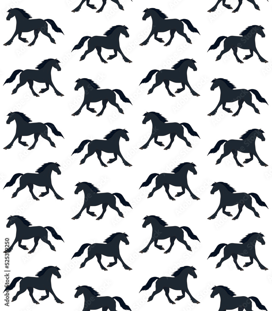 Vector seamless pattern of hand drawn doodle sketch colored friesian horse isolated on white background