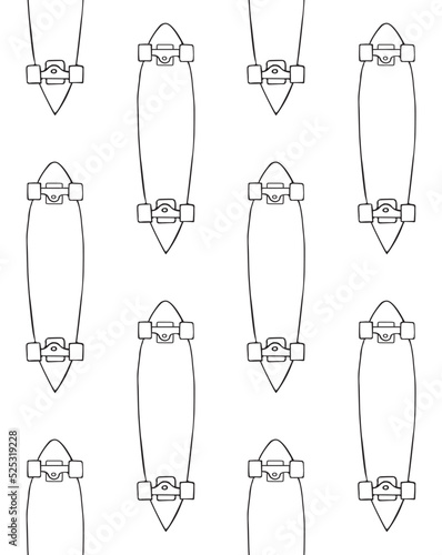 Vector seamless pattern of hand drawn doodle sketch longboard skateboard isolated on white background