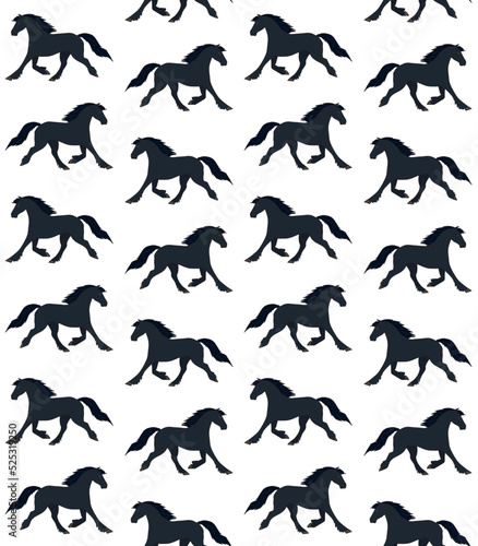 Vector seamless pattern of hand drawn doodle sketch colored friesian horse isolated on white background