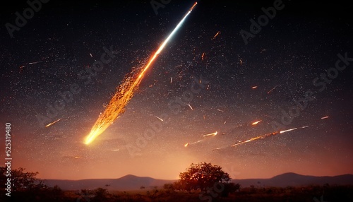 illustrative representation of a meteorite in the evening sky