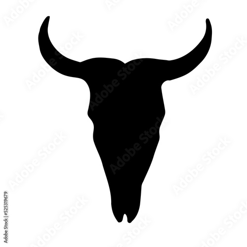 Vector hand drawn doodle sketch cow bull skull silhouette isolated on white background