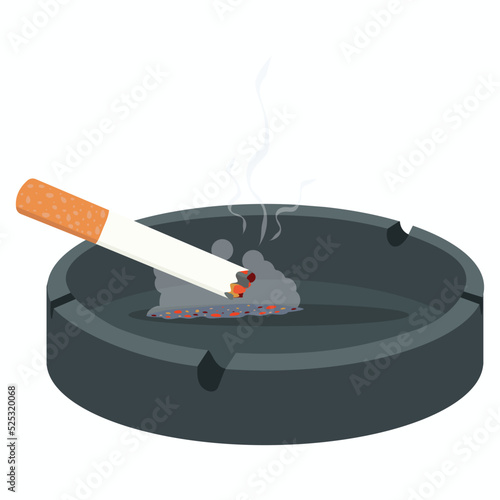 Cigarette in ashtray with burning concept