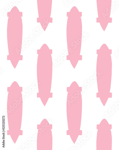 Vector seamless pattern of hand drawn longboard skateboard silhouette isolated on white background