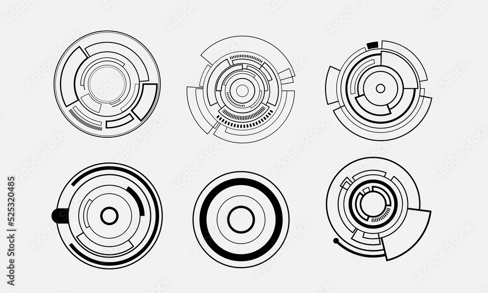 Set of Sci Fi Modern User Interface Elements. Futuristic Abstract HUD. Good for game UI. Circle elements for data infographics. Vector Illustration Set of Sci Fi Modern User Interface Elements. Futuristic Abstract HUD. Good for game UI. Circle elements for data infographics. Vector Illustration