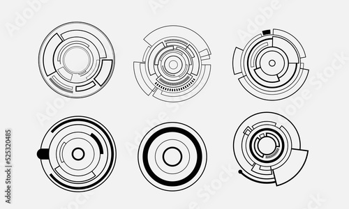 Set of Sci Fi Modern User Interface Elements. Futuristic Abstract HUD. Good for game UI. Circle elements for data infographics. Vector Illustration
