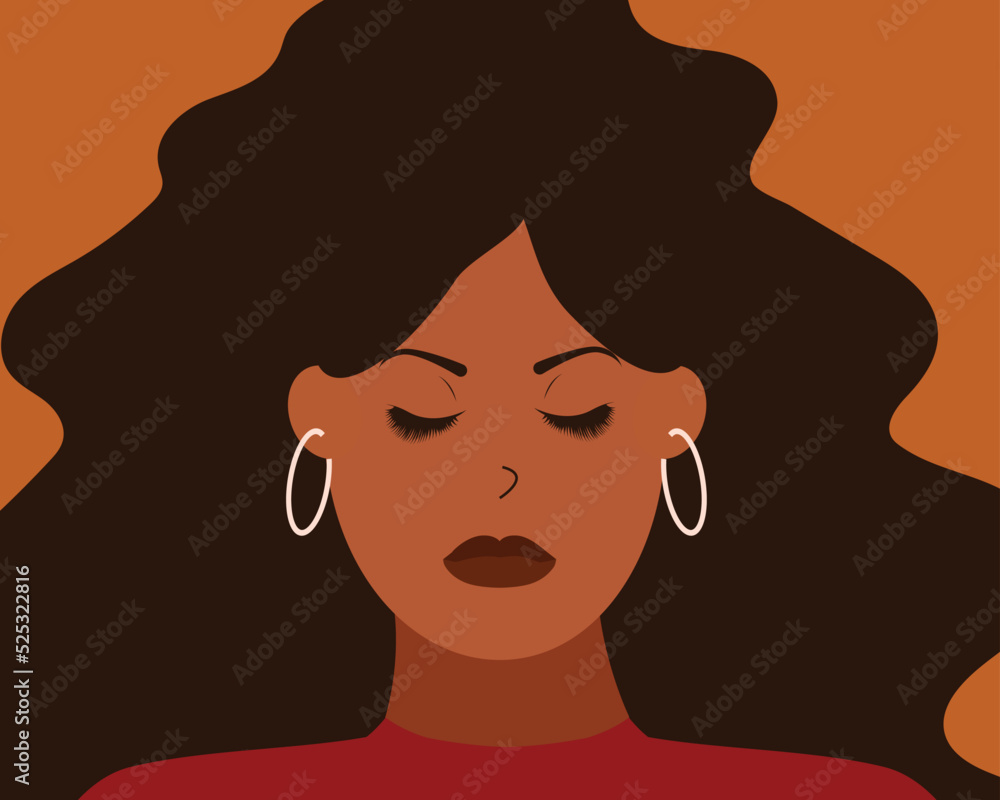 Portrait of African American woman with closed eyes feels depression. Stressed black girl suffers from oppression, inequality and discrimination. Mental health, women's rights, gender equality concept Portrait of African American woman with closed eyes feels depression. Stressed black girl suffers from oppression, inequality and discrimination. Mental health, women's rights, gender equality concept