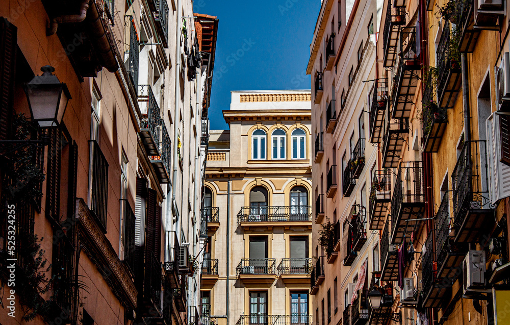 Exterior View Of Beautiful Historical Buildings In Madrid Spain 