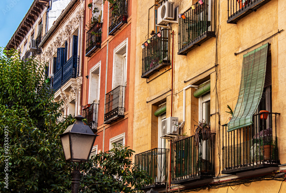 Exterior View Of Beautiful Historical Buildings In Madrid Spain 